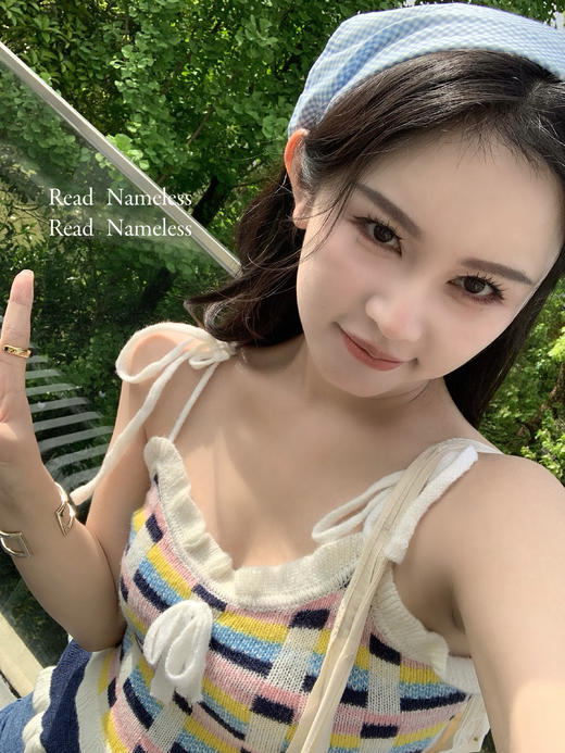Read Nameless/彩色格子吊带+韩国版大喇叭牛仔裤 商品图10