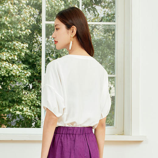 玳莎砂洗电力纺绳带V领小衫女2024年夏季新款100%桑蚕丝上衣衬衫  EB31104 商品图3