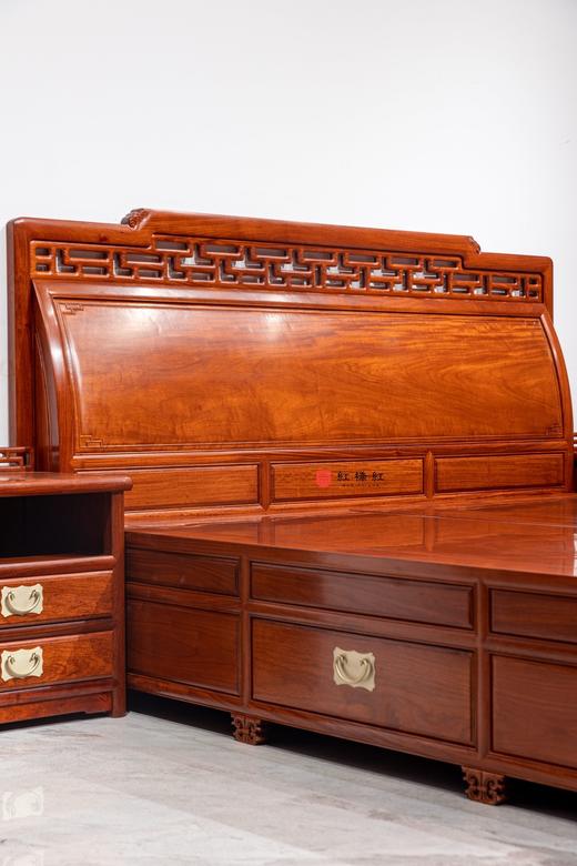 红桥红  家具严选  缅甸花梨（大果紫檀）【180 曲尺弯背素面 高低床 三件套】 商品图3