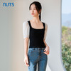 NUTS夏季时尚方领黑白撞色显瘦百搭短袖套头衫421052198 商品缩略图1