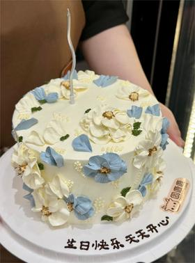 小清新蓝白色翻糖花定制