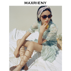 MAXRIENY蕾丝气质性感夏季复古春夏法式印花连衣裙设计师薄荷曼波(货号:MC87DR319)