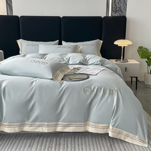 【紫韵家纺】紫韵 “轻奢时代”长绒棉床饰套件 ZY-TG1669 飘蓝 被套 200*230cm 商品图1