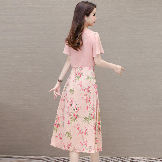 中长款假两件碎花时尚雪纺裙，荷叶袖修身气质国风连衣裙QYM- OMS-FQA426-L 商品图2