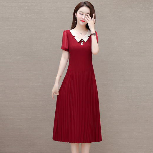 时尚优雅连衣裙，百褶裙中长款纯色A字裙QYM- LRX-YMS2425-Y 商品图1