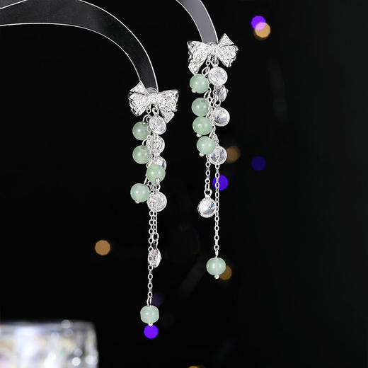 蝴蝶结长款流苏耳环新中式旗袍配饰LY 商品图0