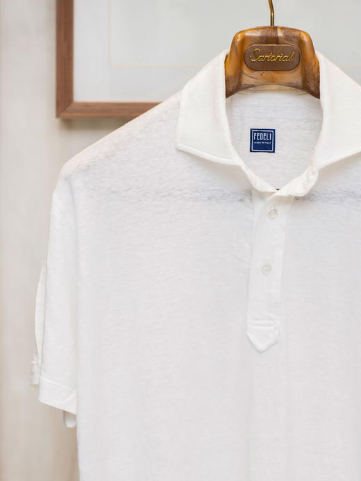 Fedeli 白色亚麻Polo 商品图1