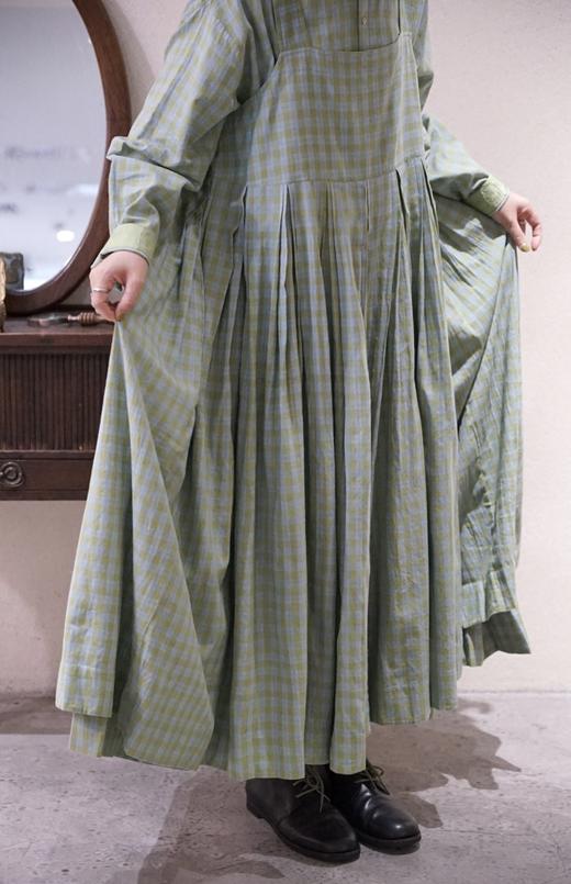 MAKU textiles｜棉质背带裙连衣裙(浅蓝/绿格纹) 商品图4