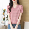 CC天丝针织衫薄款v领短袖t恤女士洋气妈妈夏装2024新款条纹冰丝上衣 商品缩略图0