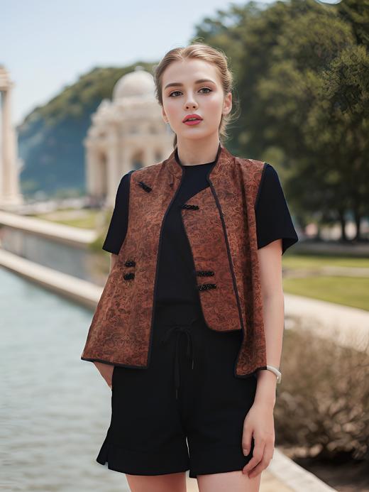 撞色滚边宽单门襟马甲 商品图2