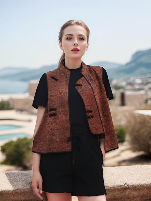 撞色滚边宽单门襟马甲 商品图0