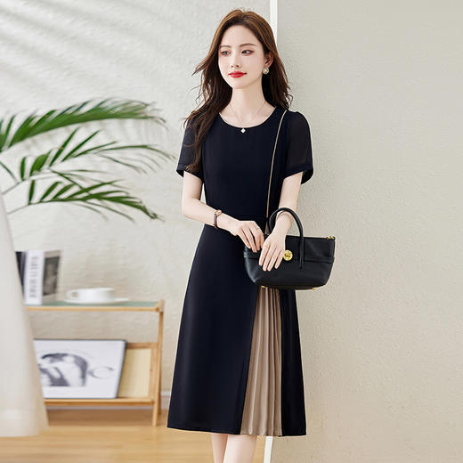 HR WY82259气质时尚优雅拼接撞色A字透气连衣裙 商品图3