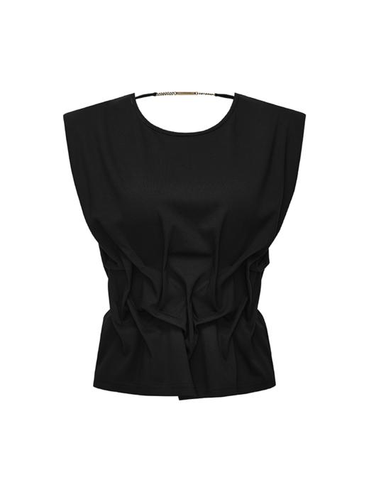 LIYIHAN设计师品牌 2024春夏新款套头宽松百搭褶皱无袖背心上衣 商品图4