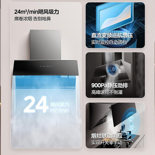 美的（Midea）侧吸式烟机24飓风吸力 900Pa静压劲排 烟灶联动 变频 家用厨房抽油烟机CXW-140-B625 CXW-140-B625 商品图2