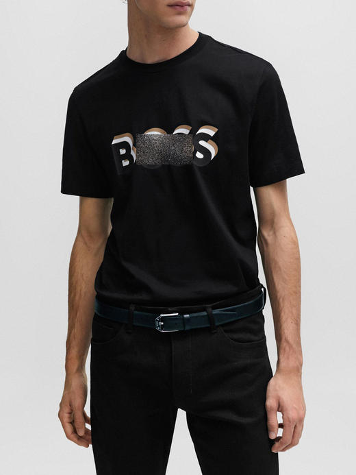 老板 男士2024夏季新款 三色叠影LOGO印花 丝光棉圆领短袖T恤 Z-11685 商品图0