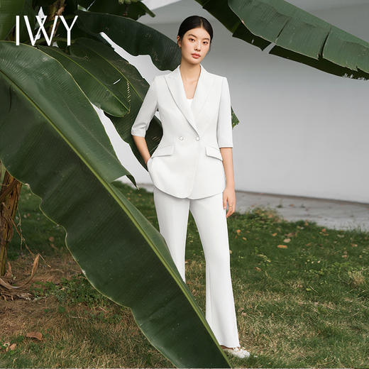 IWY/宽松休闲米白色西装套装七分袖宽松通勤商务高级女神职场西服C13510+P33510米白色 商品图1