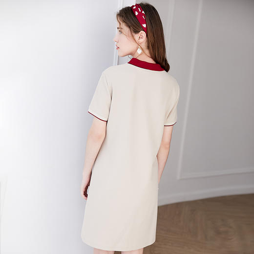 欧芮儿2019夏装新款学院风短袖刺绣连衣裙女中长款polo衫A字裙 商品图1