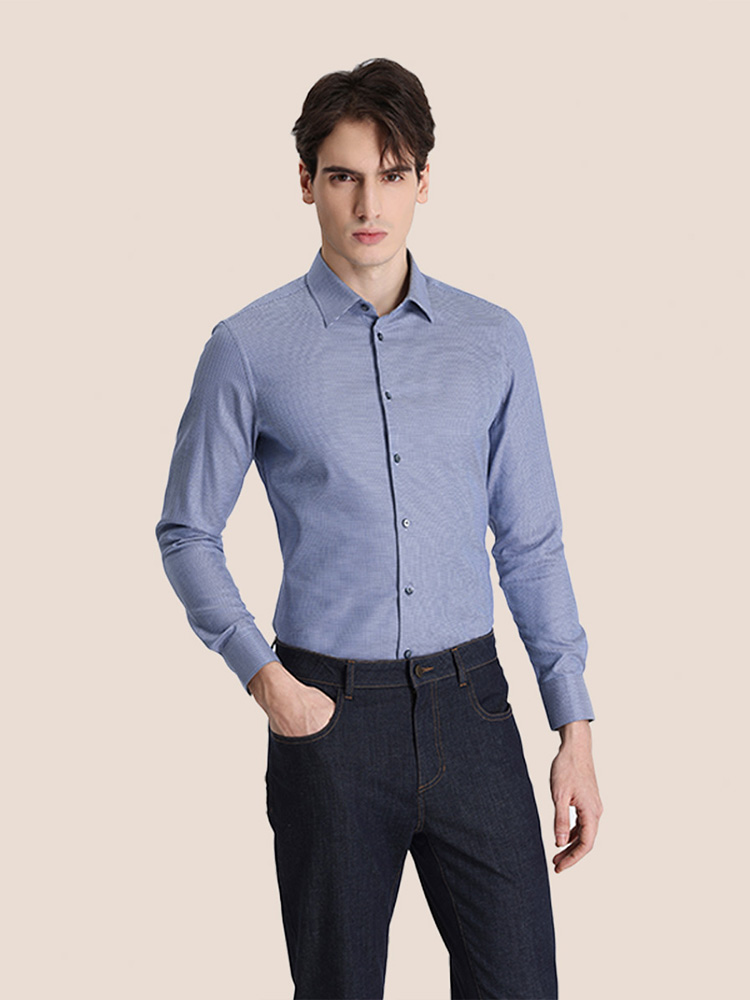 callisto蓝色全棉长袖衬衫 STSTL033C