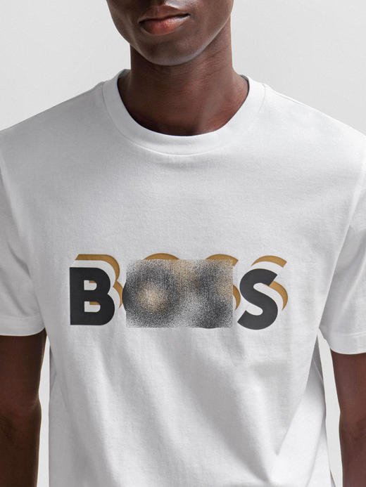 老板 男士2024夏季新款 三色叠影LOGO印花 丝光棉圆领短袖T恤 Z-11685 商品图6