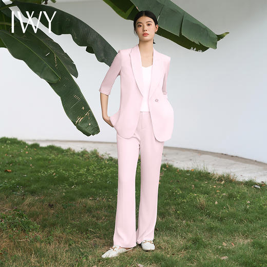 IWY/粉色西装套装宽松版休闲七分袖高级通勤职业装西服显瘦阔腿装C13512+P33512粉色 商品图1