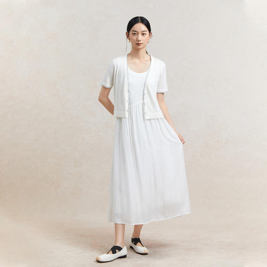 Famecoco范可儿植物刺绣针织开衫女夏纯棉短袖v领外套FAC3DE005 商品图4