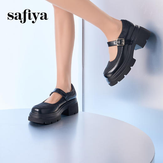 Safiya/索菲娅2024新中式国风厚底粗跟玛丽珍小皮鞋 SF43111406 商品图4
