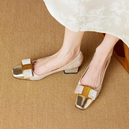 【预售5天】牛皮小香风粗跟单鞋，气质拼色方头浅口法式中跟高跟鞋SY&G843-88 商品图4