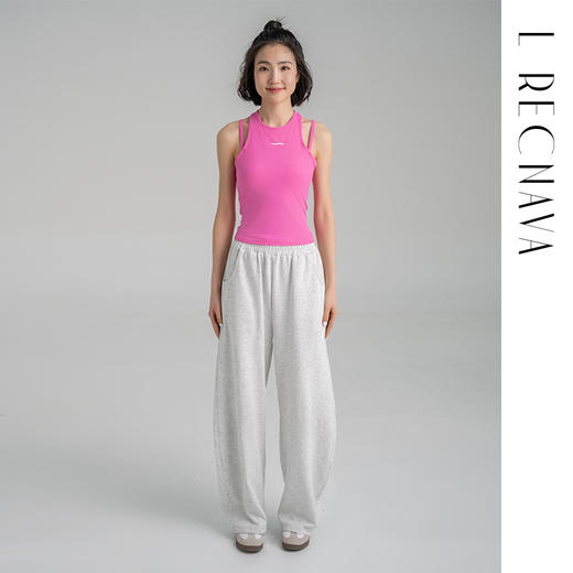 【螺纹肌理】带胸垫一体杯背心假两件运动无袖上衣 商品图1