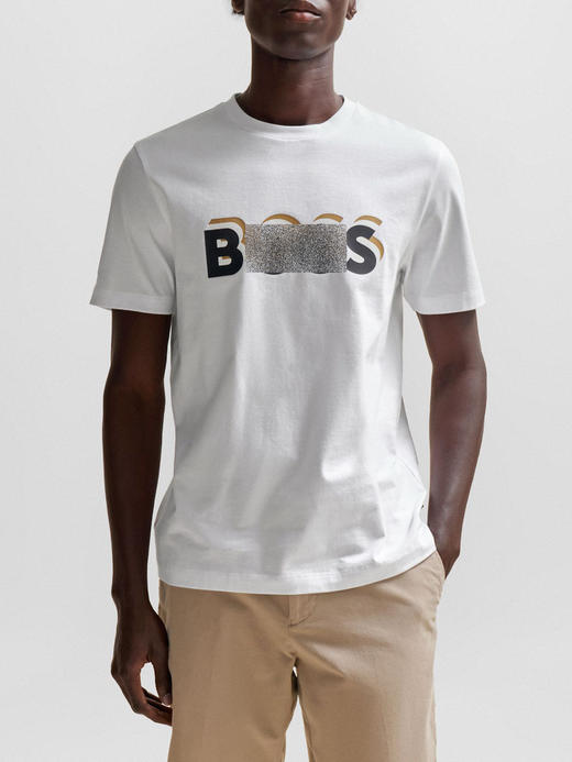 老板 男士2024夏季新款 三色叠影LOGO印花 丝光棉圆领短袖T恤 Z-11685 商品图5