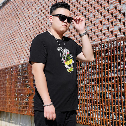 【纯棉】【新款DDJ】大码夏季短袖T恤潮款圆领印花多色加肥加大男士打底上衣半袖 商品图3