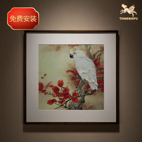 铜师傅 手工錾刻 铜雕画《红叶鹦鹉》客厅玄关画沙发背景墙装饰画