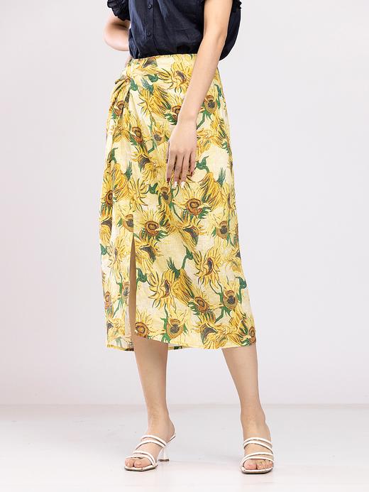 XIAOYU|亚麻花色叠褶半裙242QZ057 商品图1