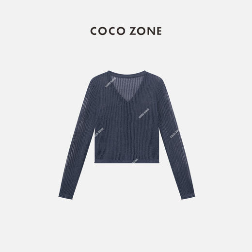 COCO ZONE 夏季V领单排扣针织衫百搭长袖上衣CC1B1245 商品图1