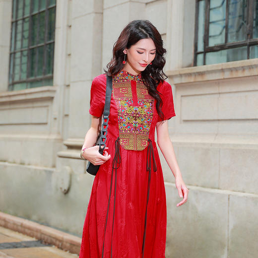 千金裘绣花复古连衣裙  | 杨丽萍老师同款 |  藏蓝色 红色 商品图8