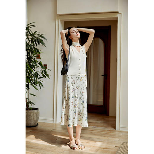 HeyDress植物印花半身裙女夏季高腰宽松A字半裙温柔感气质裙子 商品图1