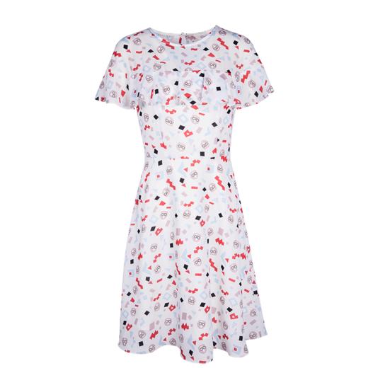 欧芮儿2019夏新款收腰短袖印花a字裙荷叶边连衣裙女中长款裙子 商品图3