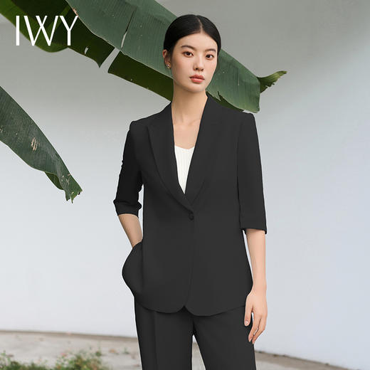 IWY/黑色西装套装宽松版休闲七分袖高级通勤商务慵懒版职业装西服C13512+P33512黑色 商品图3