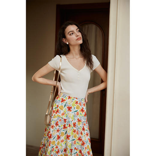 【合作款】HeyDress  三粒扣坑条针织T恤 商品图0