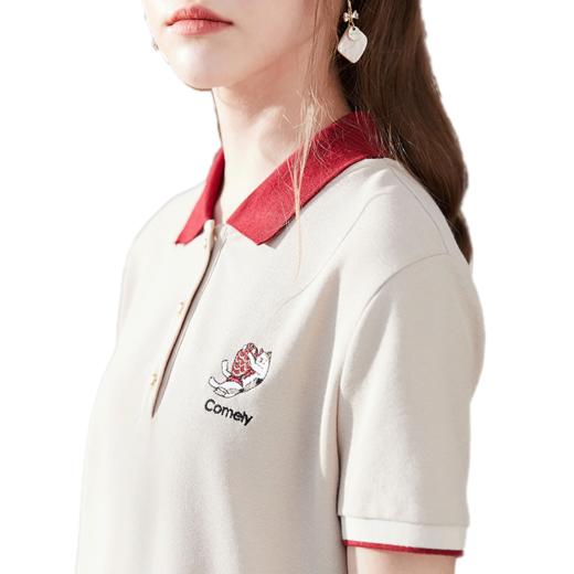 欧芮儿2019夏装新款学院风短袖刺绣连衣裙女中长款polo衫A字裙 商品图3