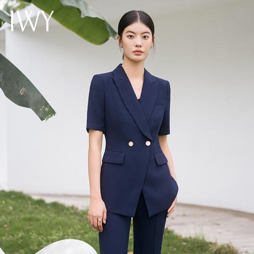 IWY/时尚藏青色西服套装宽松西装七分袖显瘦时尚高级版职业装裤装C13513+P33513藏青色 商品图1