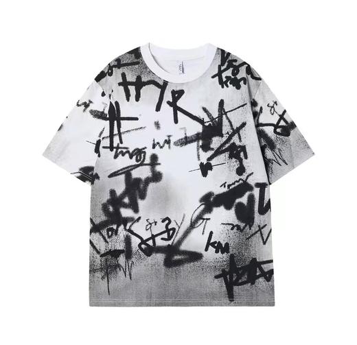 3835夏季新款潮流涂鸦字母印花男女情侣上衣百搭休闲短袖圆领宽松T恤 商品图1