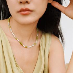 Onchic 柠檬玉串珠项链女天然玉石珍珠毛衣链小众设计感锁骨链
