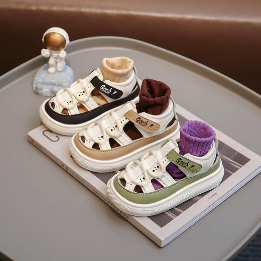 【舒适透气防滑，宝宝时尚休闲凉鞋~】女童凉鞋 宝宝鞋 包头学步鞋 夏季新款休闲韩版学生鞋 魔术贴儿童鞋子-QQ 商品图1