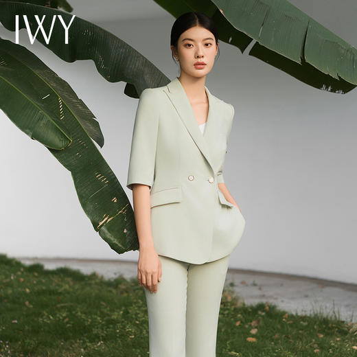 IWY/宽松休闲西装套装绿色2024新款西服七分袖宽松通勤高级女神范C13510+P33510绿色 商品图2