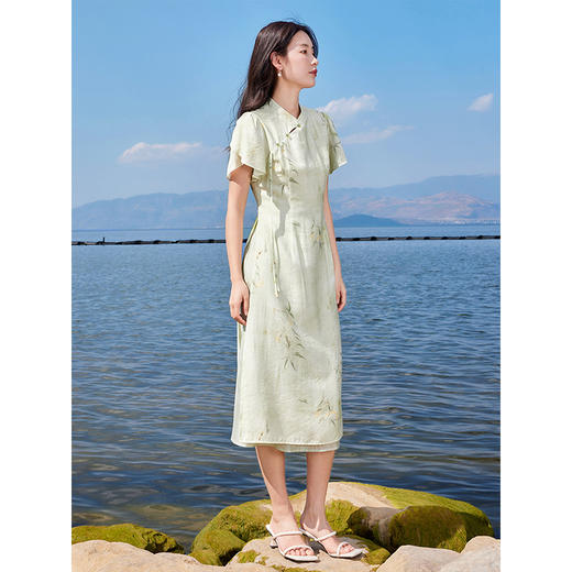 【专属特价】熙世界新中式禅意改良旗袍裙子夏女装国风印花天丝连衣裙高级感 商品图3