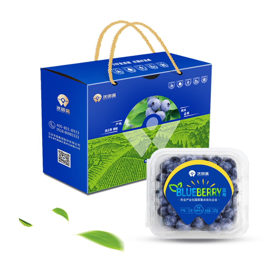 国产沃田蓝蓝莓手提装(15mm+)125g*8盒【分仓直发，72小时发货，周末节假日不发货】