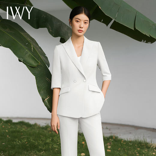 IWY/宽松休闲米白色西装套装七分袖宽松通勤商务高级女神职场西服C13510+P33510米白色 商品图4