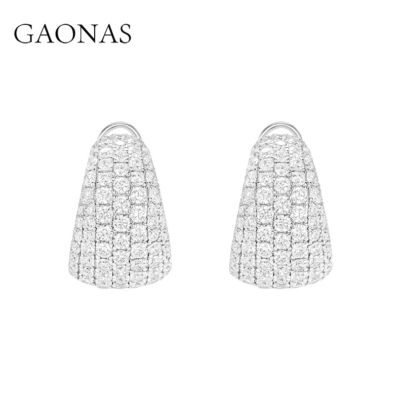 GAONAS 925银合成锆石耳饰 摩登时尚欧美潮流白色满钻耳环10494EW