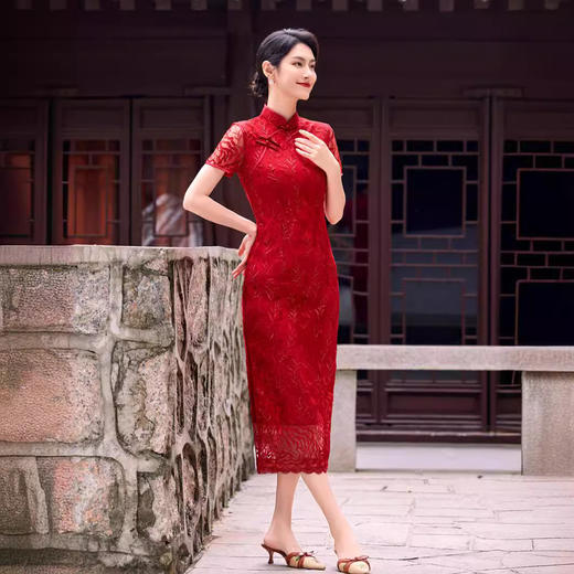 新中式国风改良日常旗袍连衣裙，夏款立体绣花蕾丝长裙高级XS-K666 商品图3