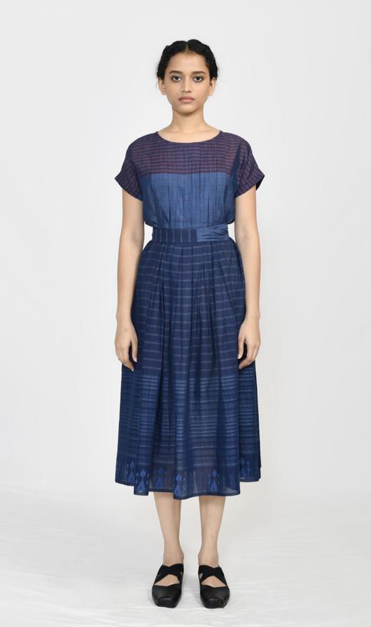 MAKU textiles｜丝棉箱褶条纹连衣裙(配腰带) 商品图0